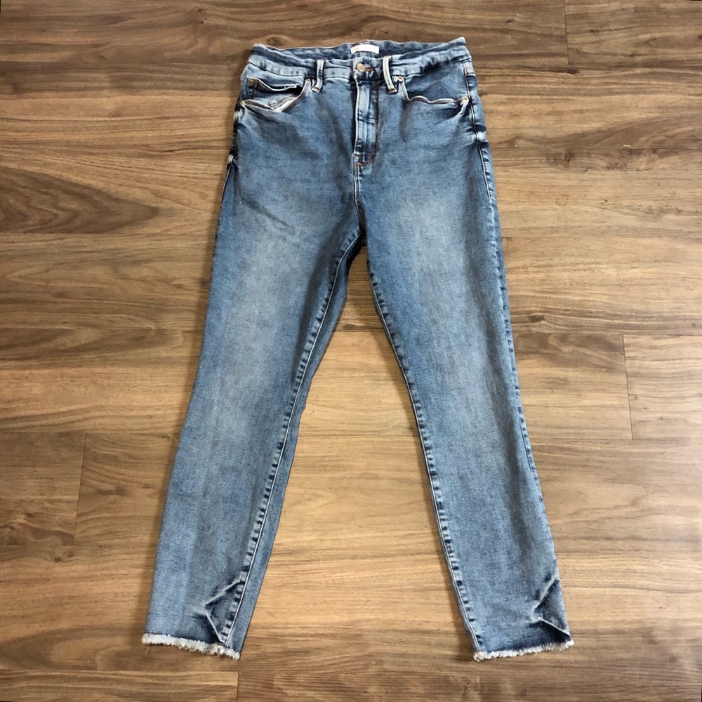 Good American Good Waist Women's Size 12 High Rise Raw Hem Cropped Skinny Jeans